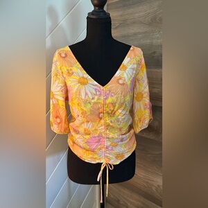 H&M Floral V-Neck Blouse - Yellow and Pink
